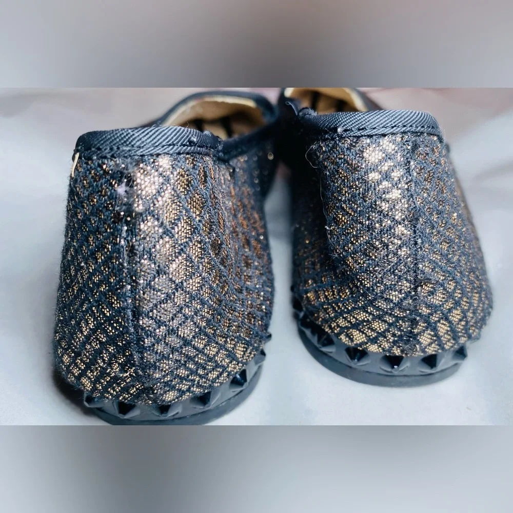 SAM & LIBBY Gold Black Studded Slip On Flats Glittery Fabric Womens Shoes‎ , 8